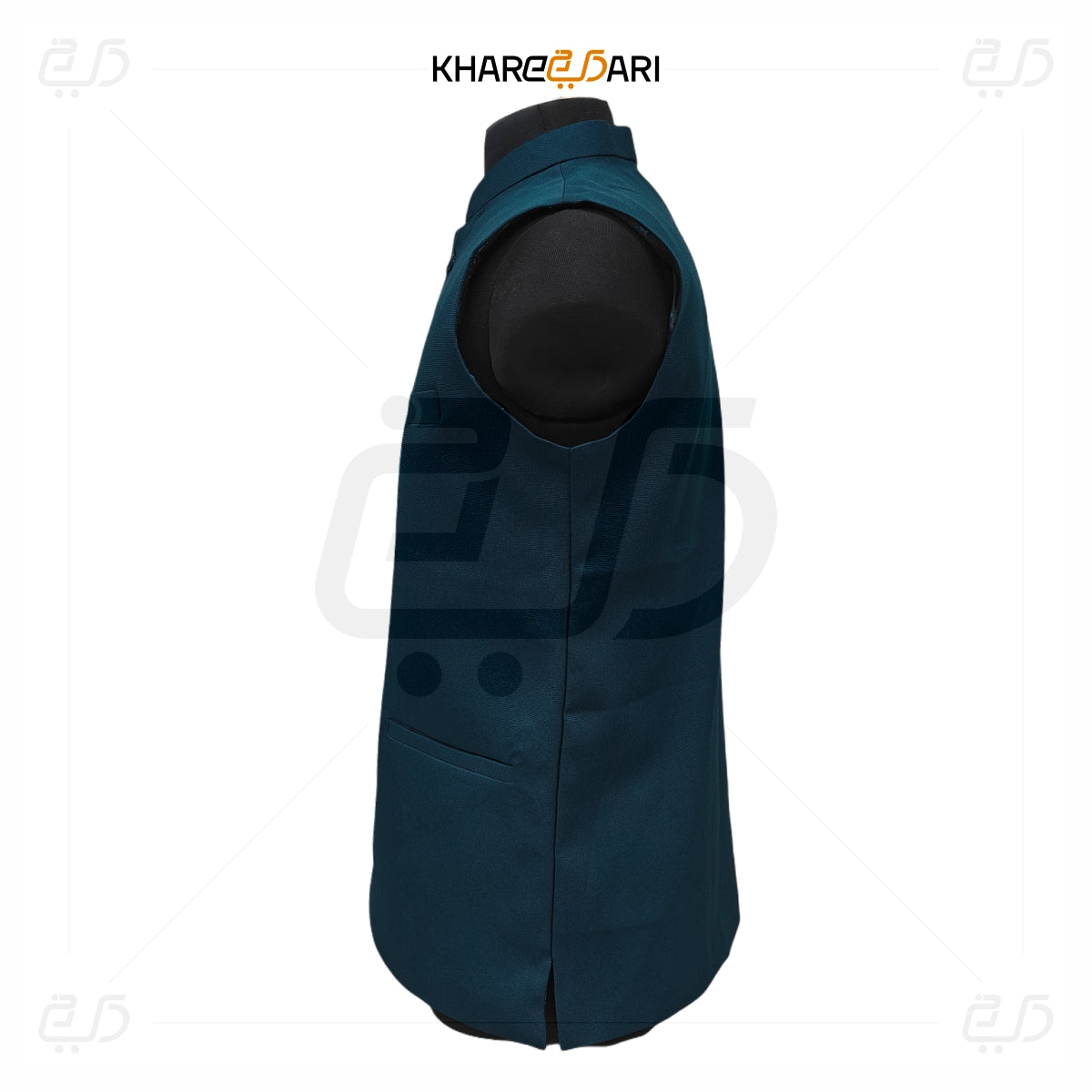 Blue vest on a mannequin with 'Khareebari' branding on a white background Navy