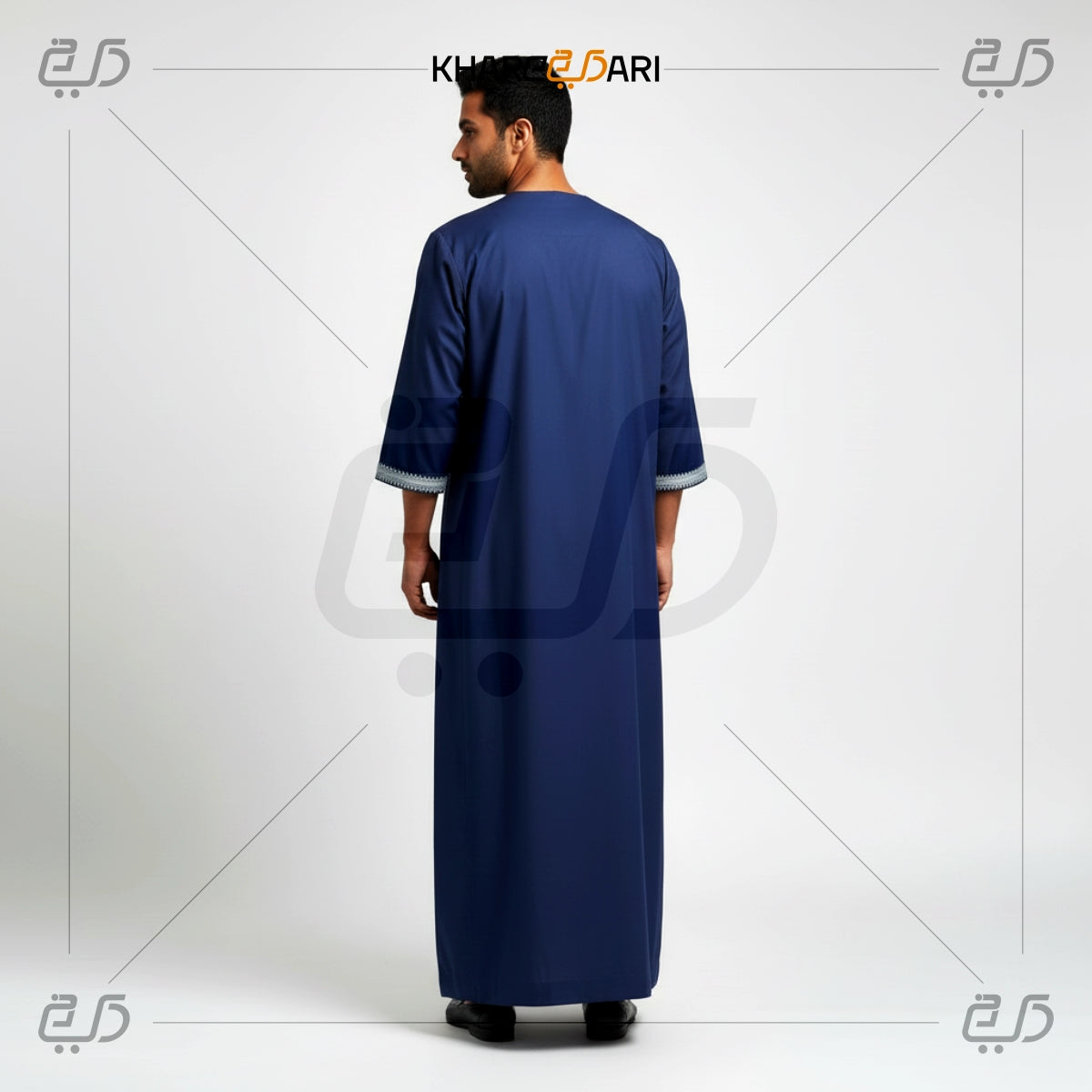 Navy Blue Moroccan Embroidered Half-Sleeve Jubba