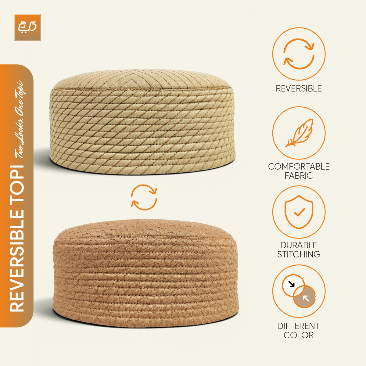 Dual Design Reversible Namaz Cap – Chevron & Geometric Pattern