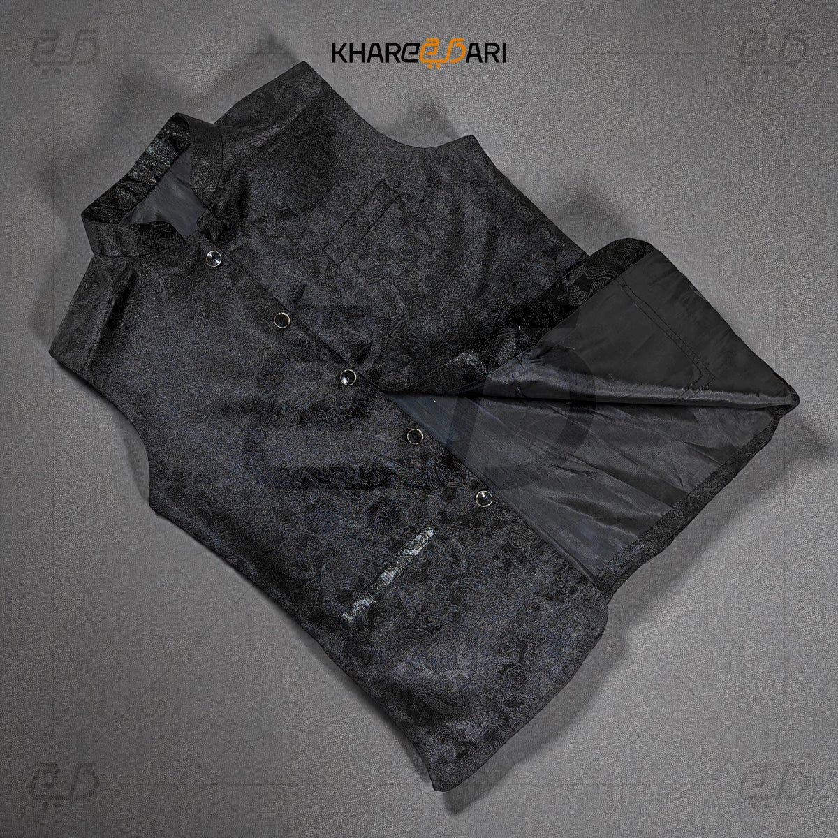 Black Jacquard Self-Design Waistcoat