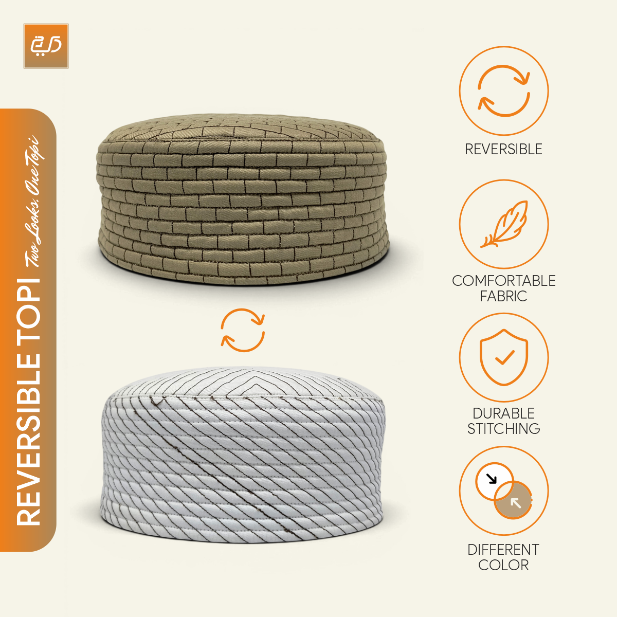 Dual Side Wear Chevron Stitch Prayer Topi
