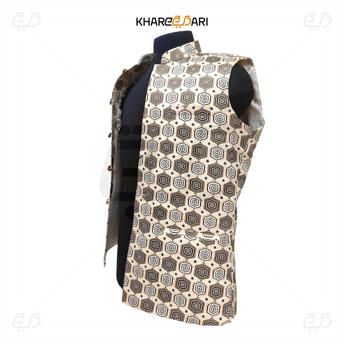 Hexagon Printed Satin Nehru Jacket (Sadri)