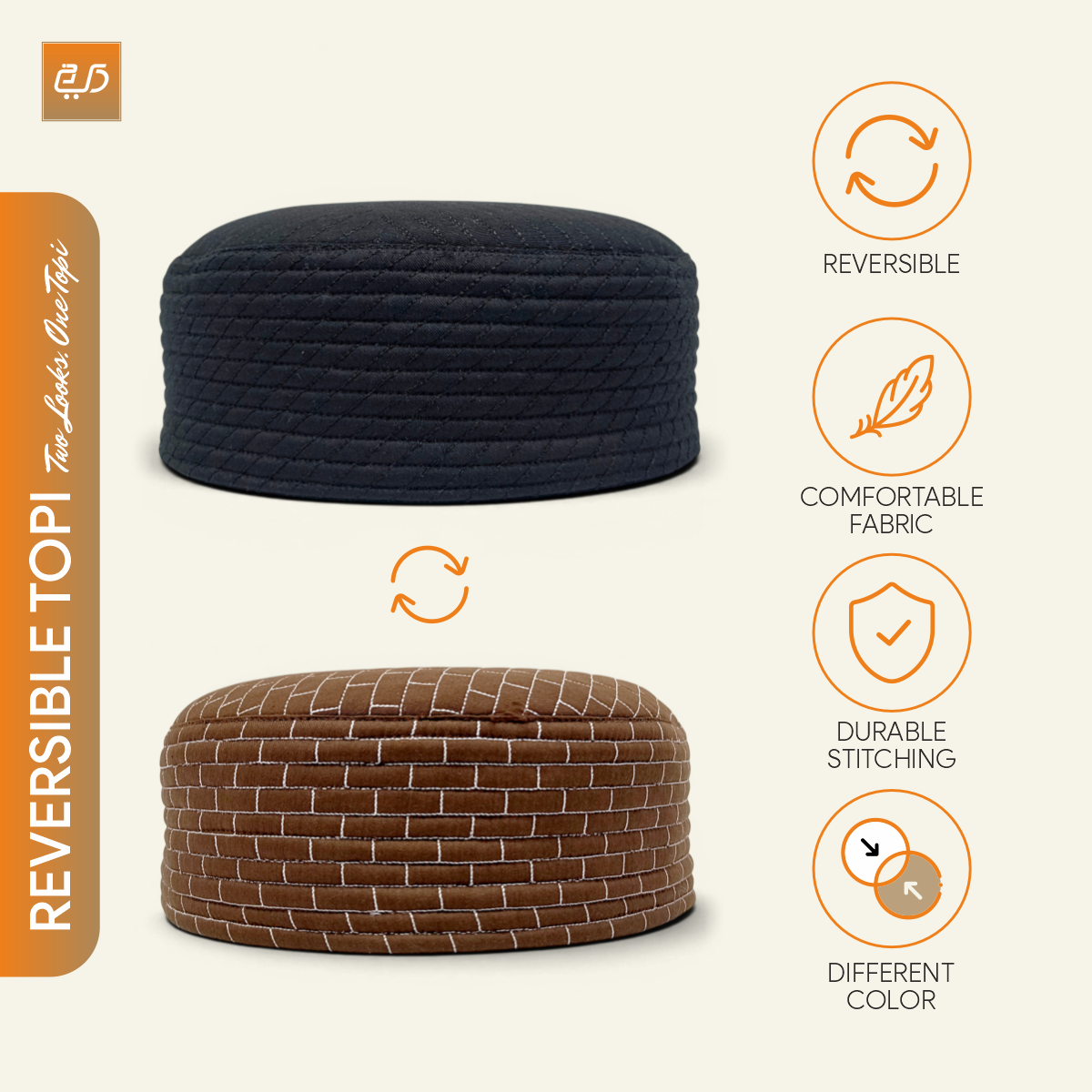 Dual Side Wear Chevron Stitch Prayer Topi