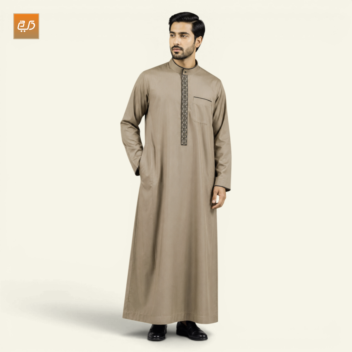 Premium Embroidered Arabic Jubba for Men – Light Brown