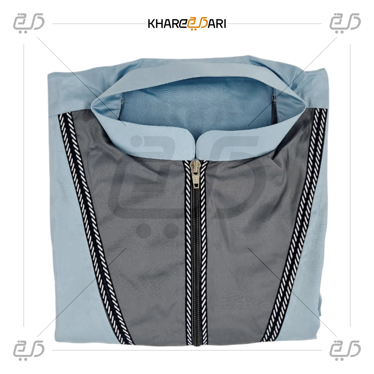 Sky Blue Men’s Contrast Panel Zip Collar Jubba