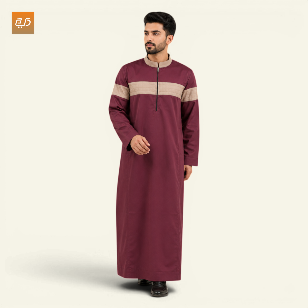 Maroon & Cream Half-Zip Dual Chest Panel Jubba