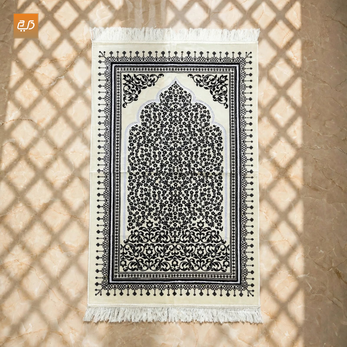 Soft Velvet Cream Turkish | Floral Janamaz
