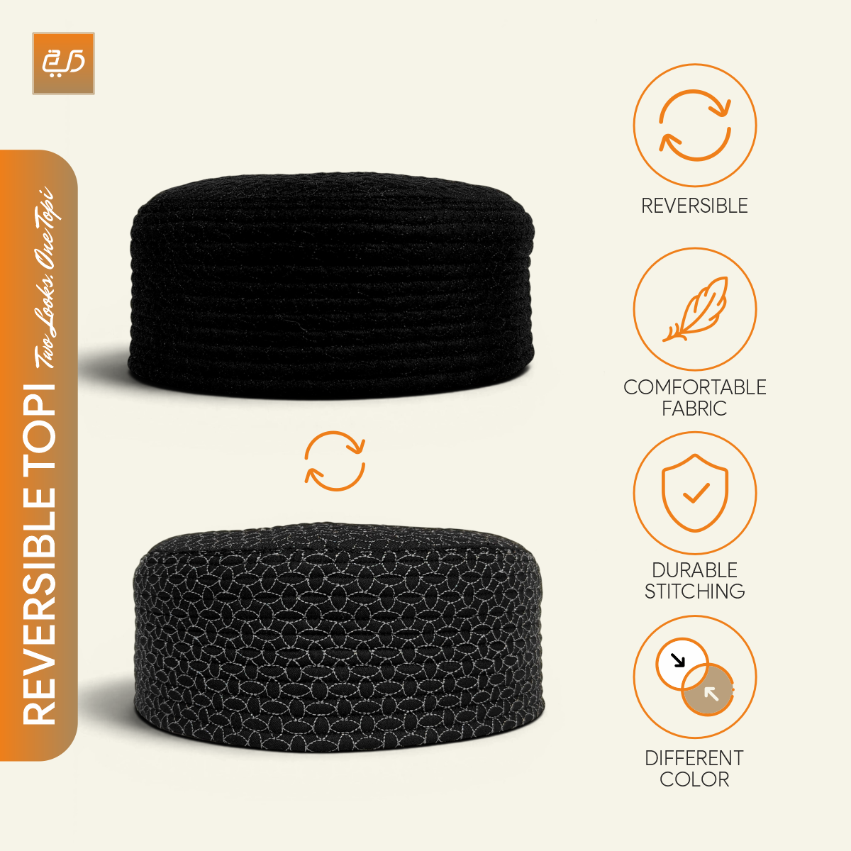 Dual Design Reversible Namaz Cap – Chevron & Geometric Pattern
