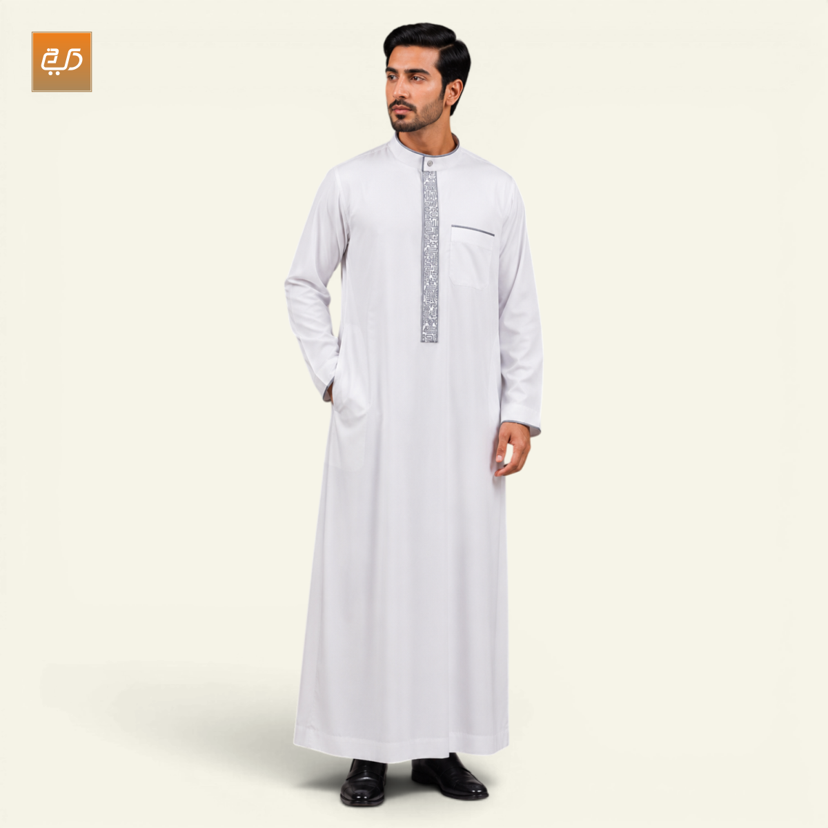 Premium Embroidered Arabic Jubba for Men – Pure White
