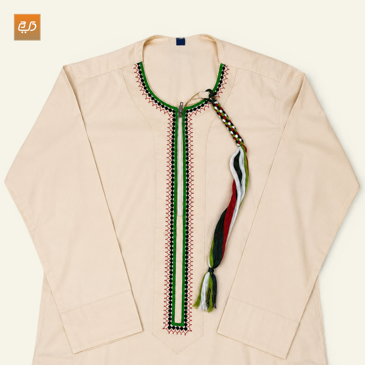 Cream Moroccan Tassel Neck Jubba