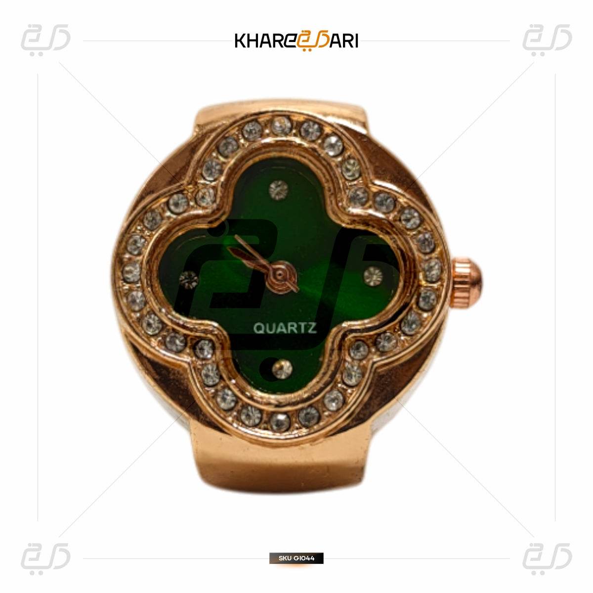 Elegant Flower Ring Watch – Gold Plated Quartz Finger Watch for Women - Khareedari 