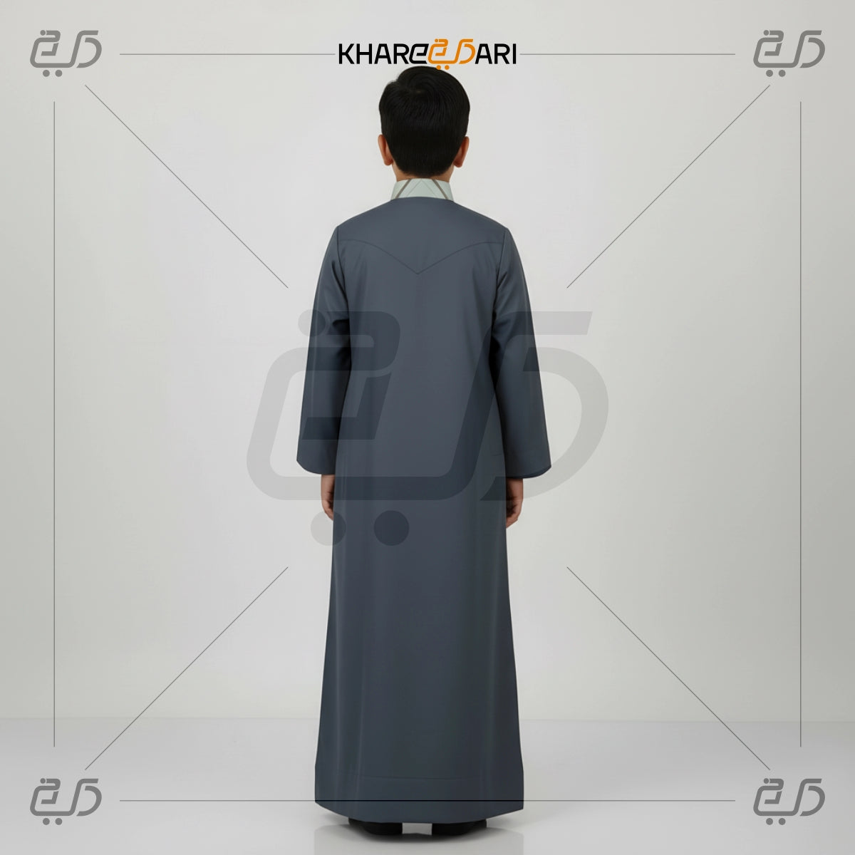 Grey Contrast Collar Jubba For Kids