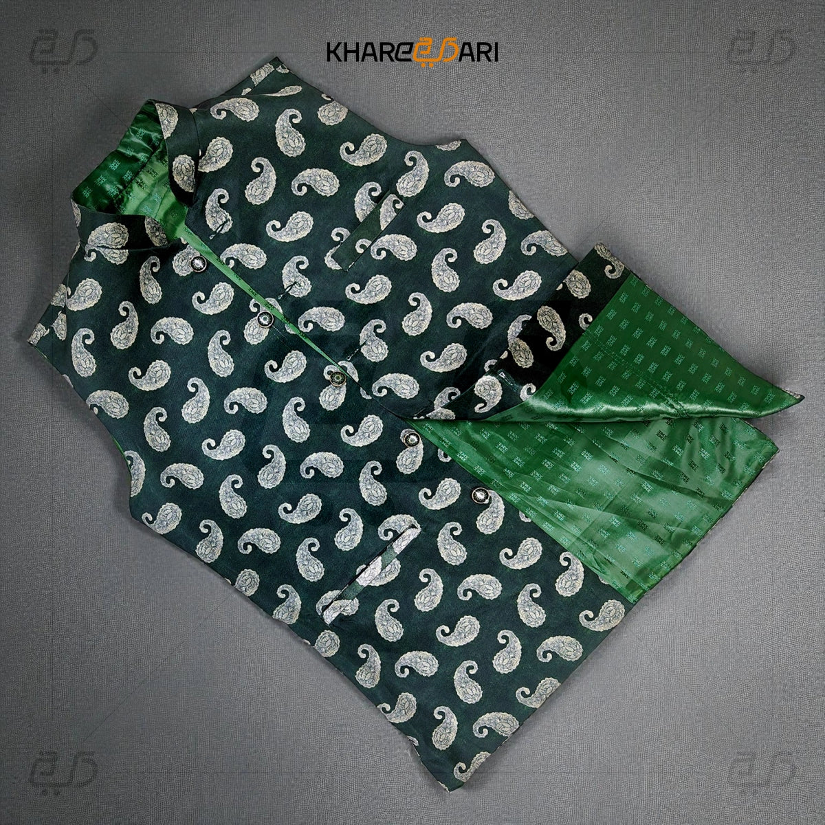 Paisley Printed Satin Nehru Jacket (Sadri)