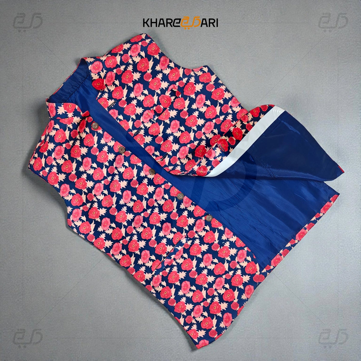 Red Floral Satin Nehru Jacket