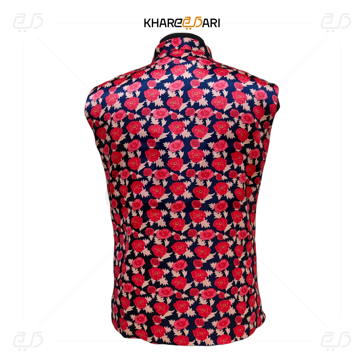 Red Floral Satin Nehru Jacket