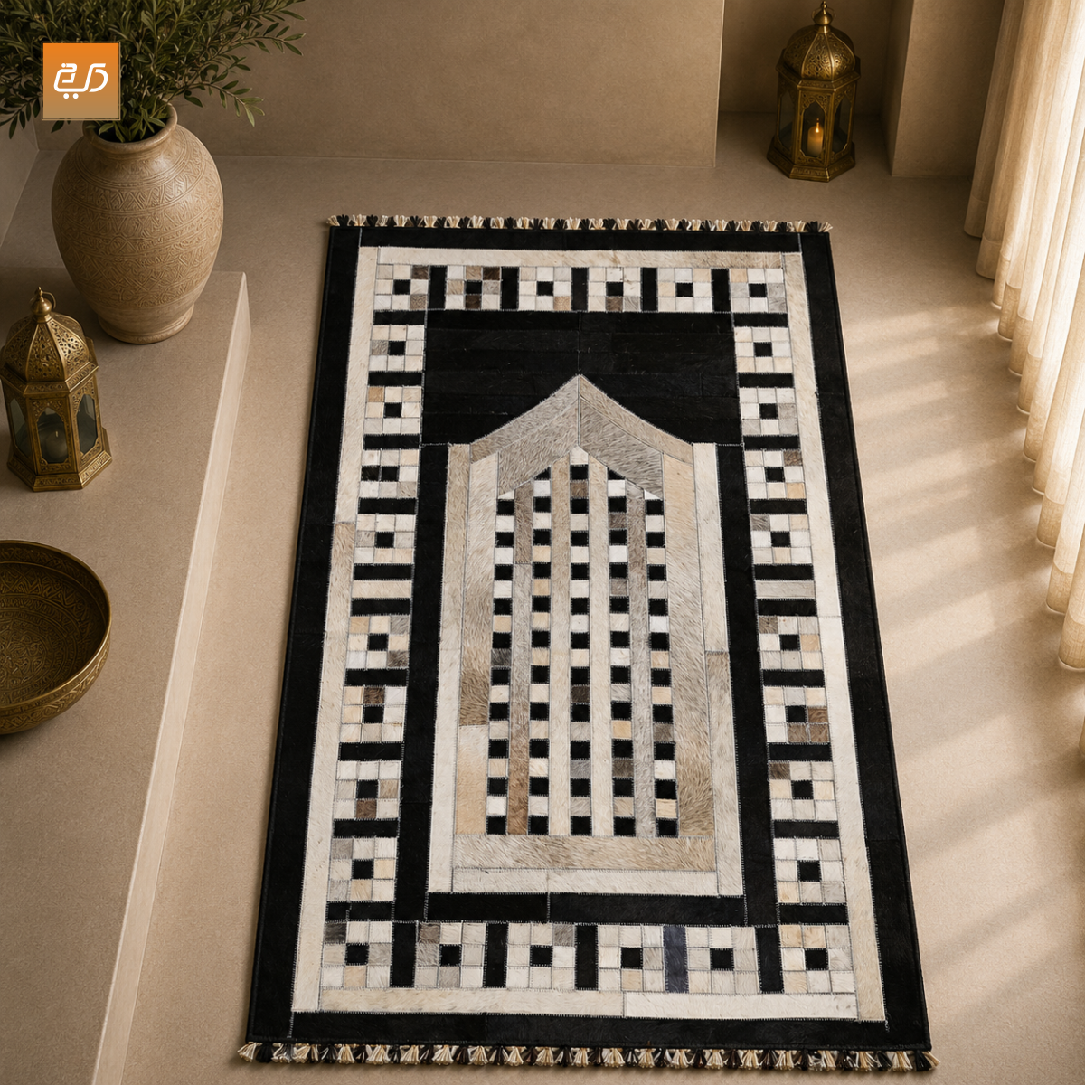 Designer Leather Prayer Mat with Real Goat Hair | Premium Luxury Janamaz