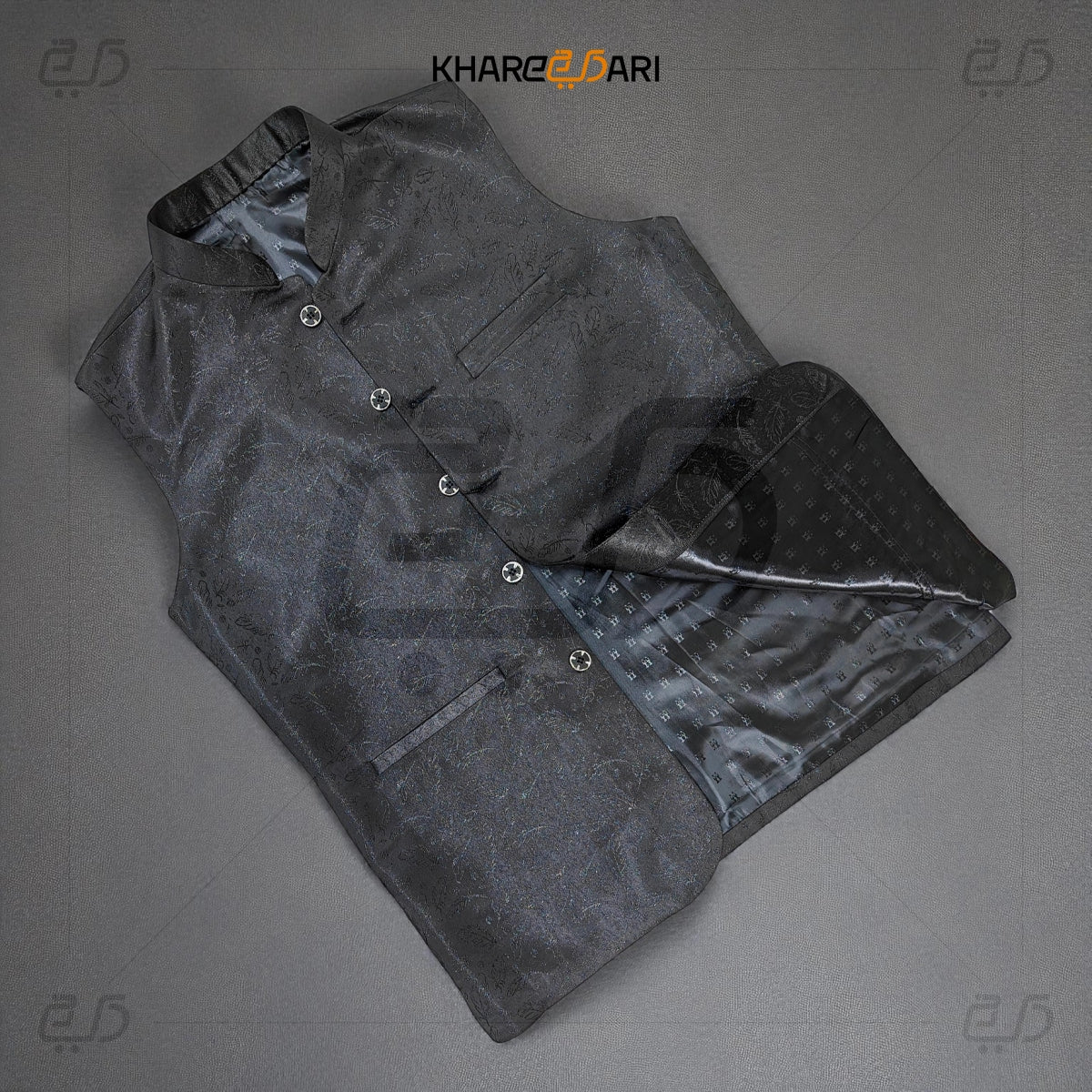 Black Jacquard Nehru Jacket (Sadri)