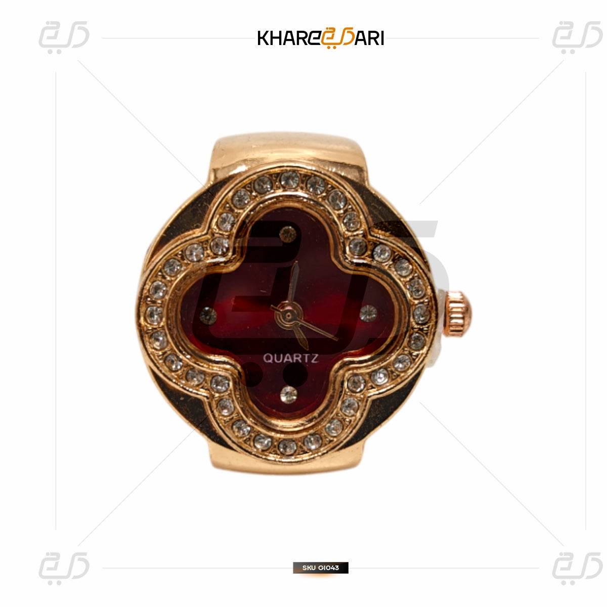 Elegant Flower Ring Watch – Gold Plated Quartz Finger Watch for Women - Khareedari 