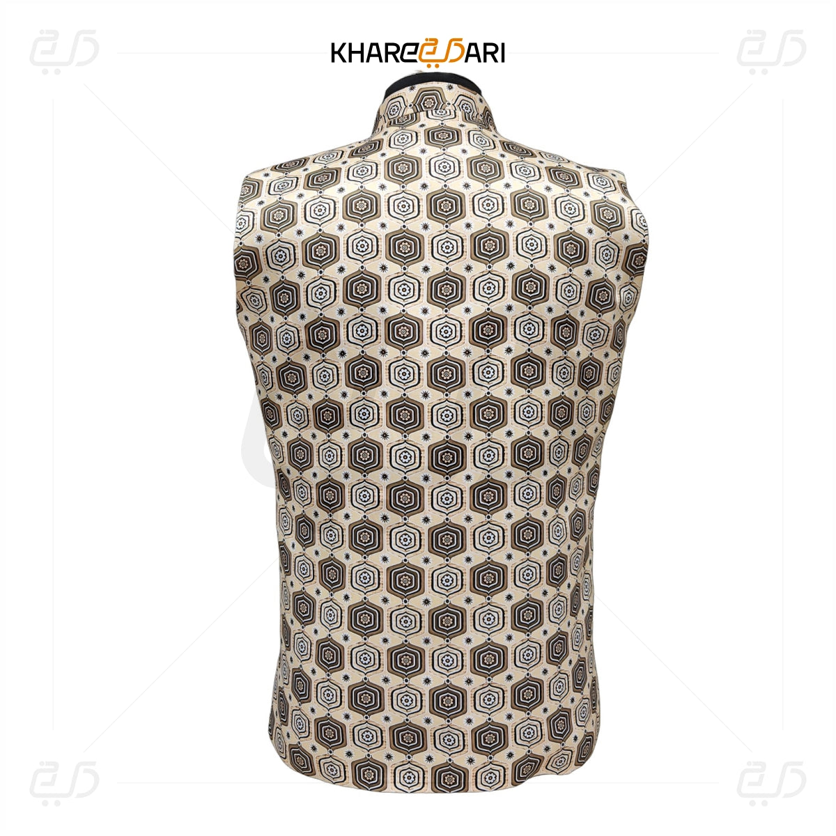 Hexagon Printed Satin Nehru Jacket (Sadri)