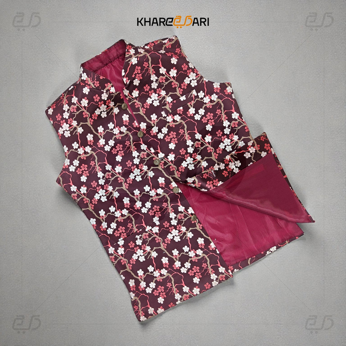 Blossom Printed Nehru Style Waistcoat (Sadri)