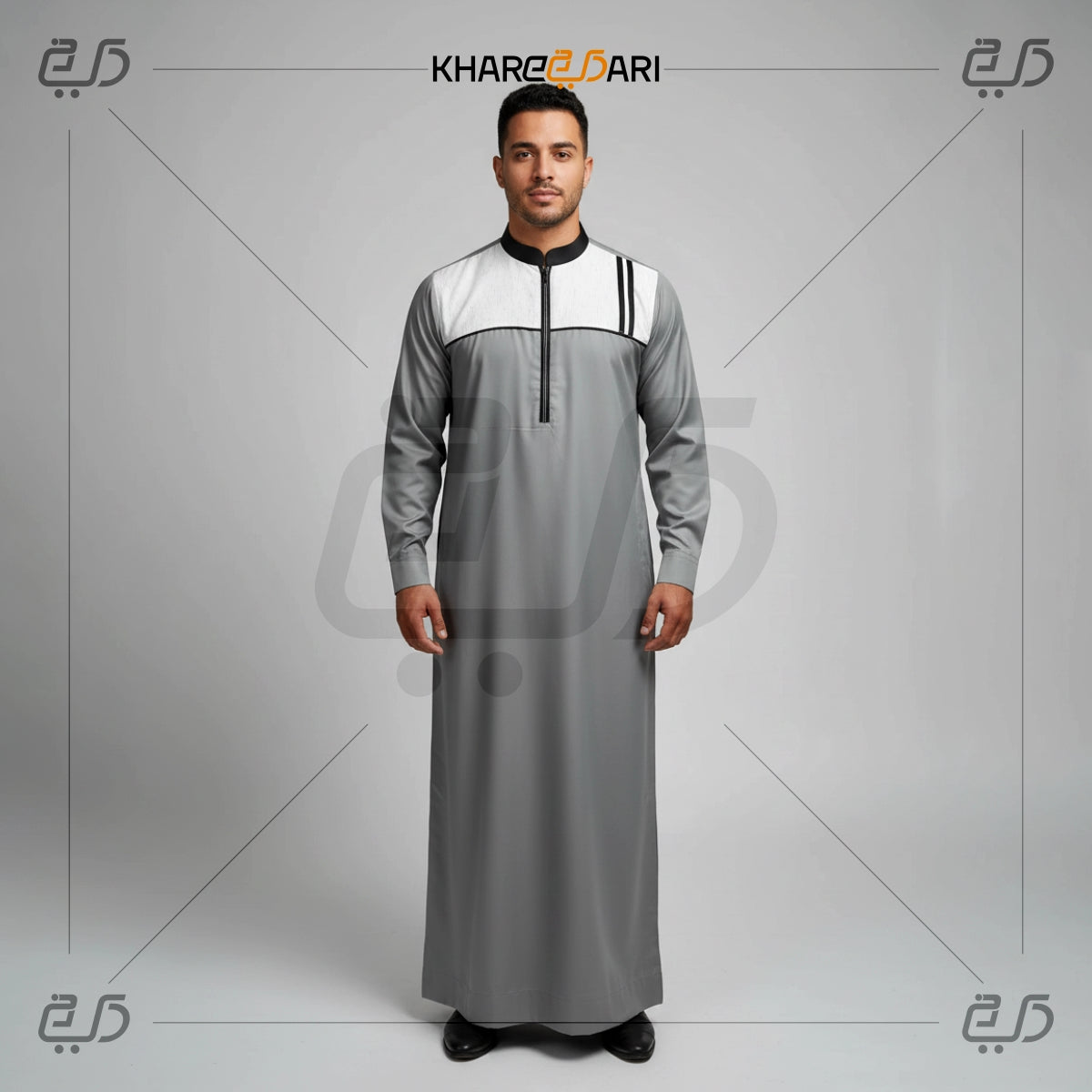 Dual-Stripe Chest Panel Half-Zip Jubba