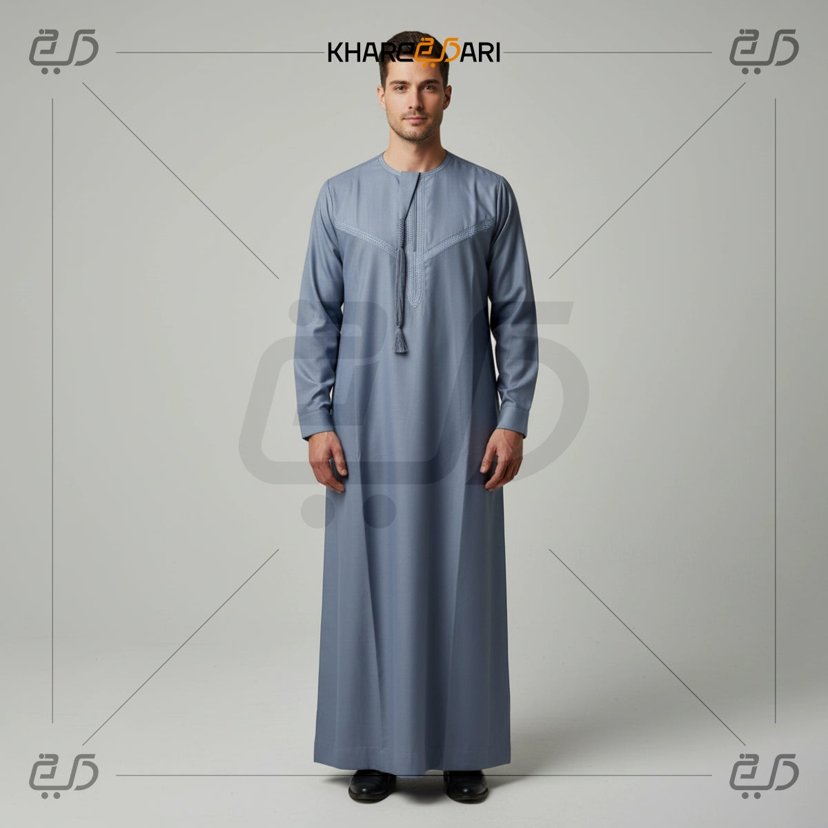 Light Blue Moroccan V-Embroidery Tassel Jubba