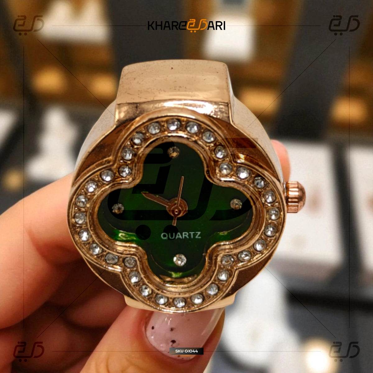 Elegant Flower Ring Watch – Gold Plated Quartz Finger Watch for Women - Khareedari 