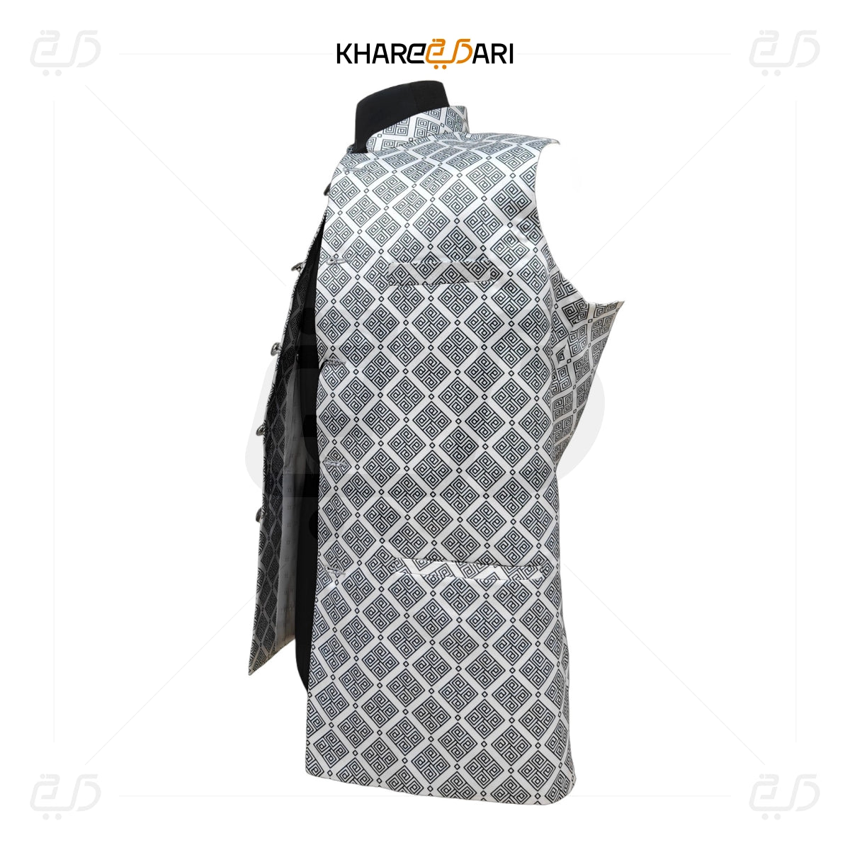 Geometric Printed Satin Nehru Jacket (Sadri)