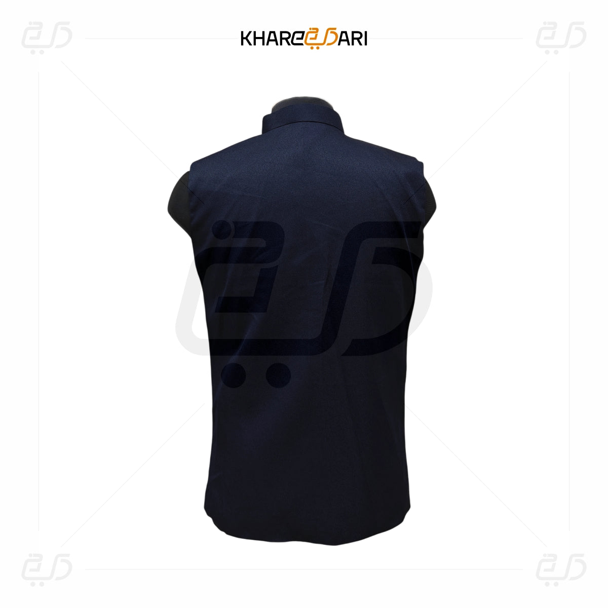 Black sleeveless vest with a logo on the back, displayed against a white background. Blue