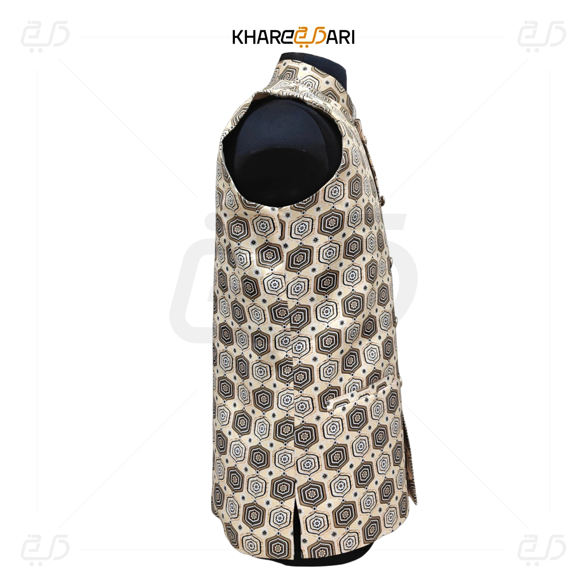 Hexagon Printed Satin Nehru Jacket (Sadri)