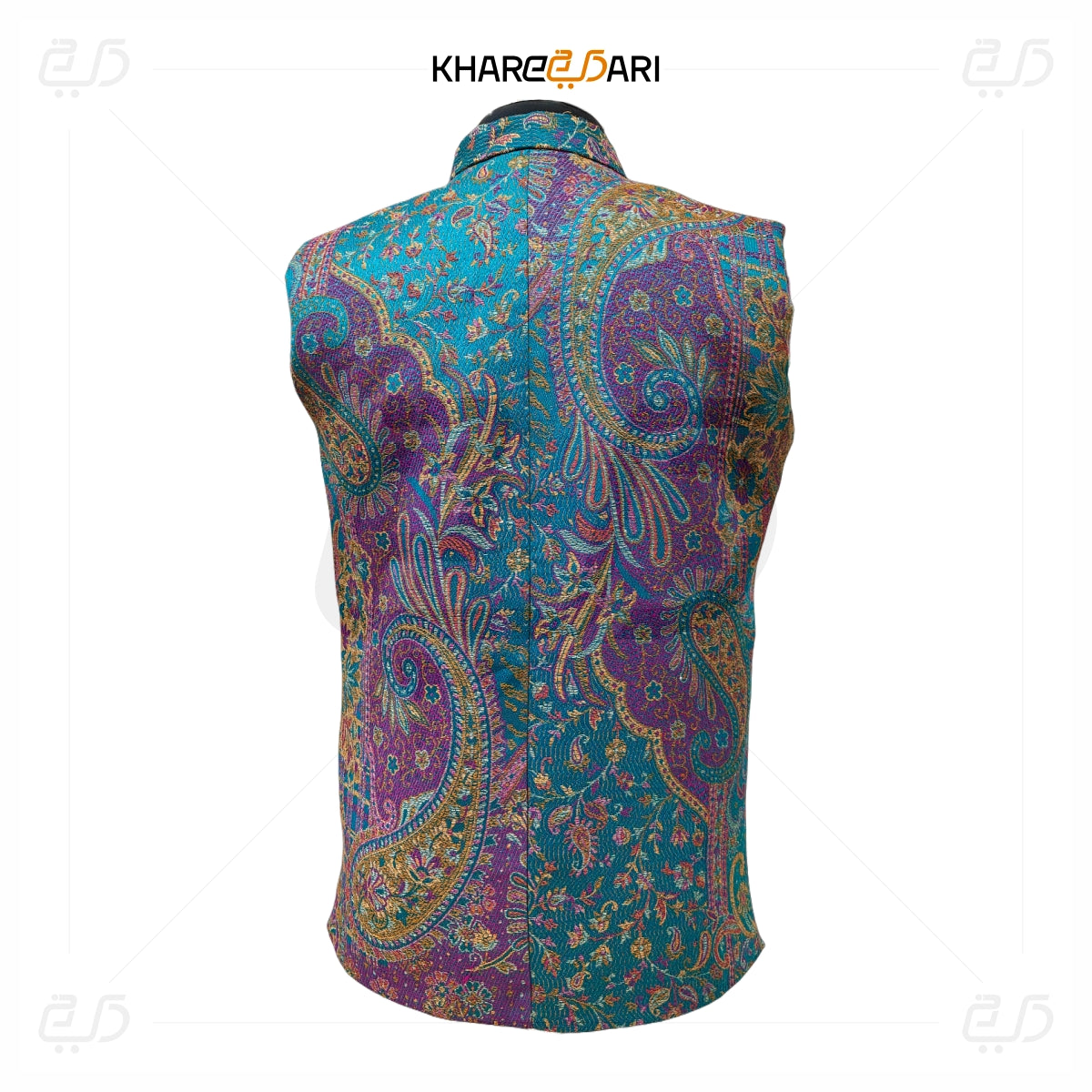 Teal Kani Printed Nehru Jacket (Sadri)