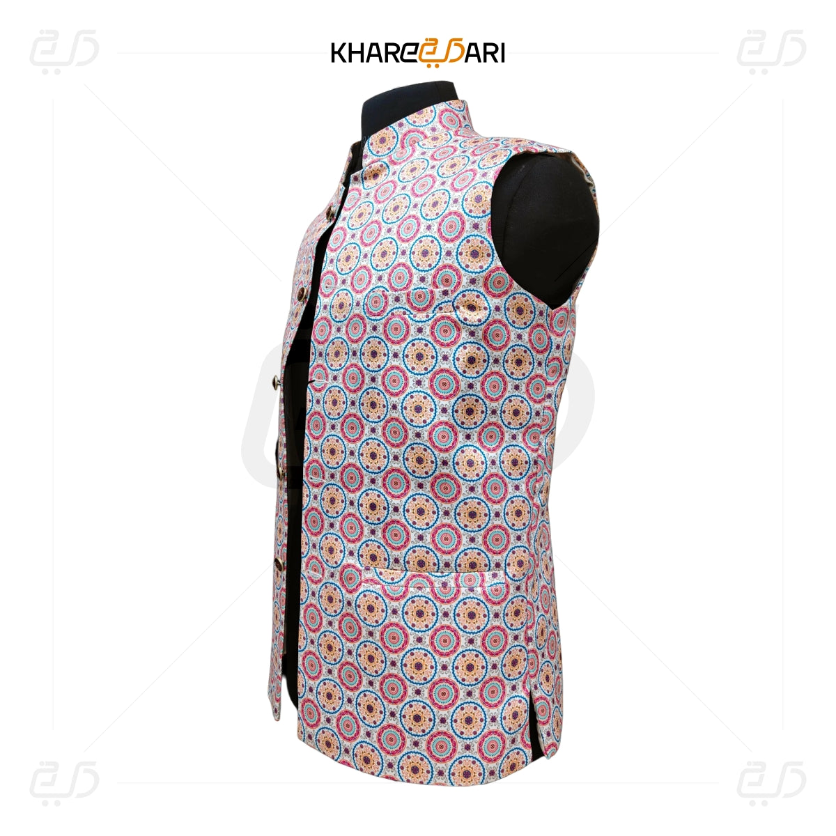 Mandala Printed Satin Nehru Jacket (Sadri)