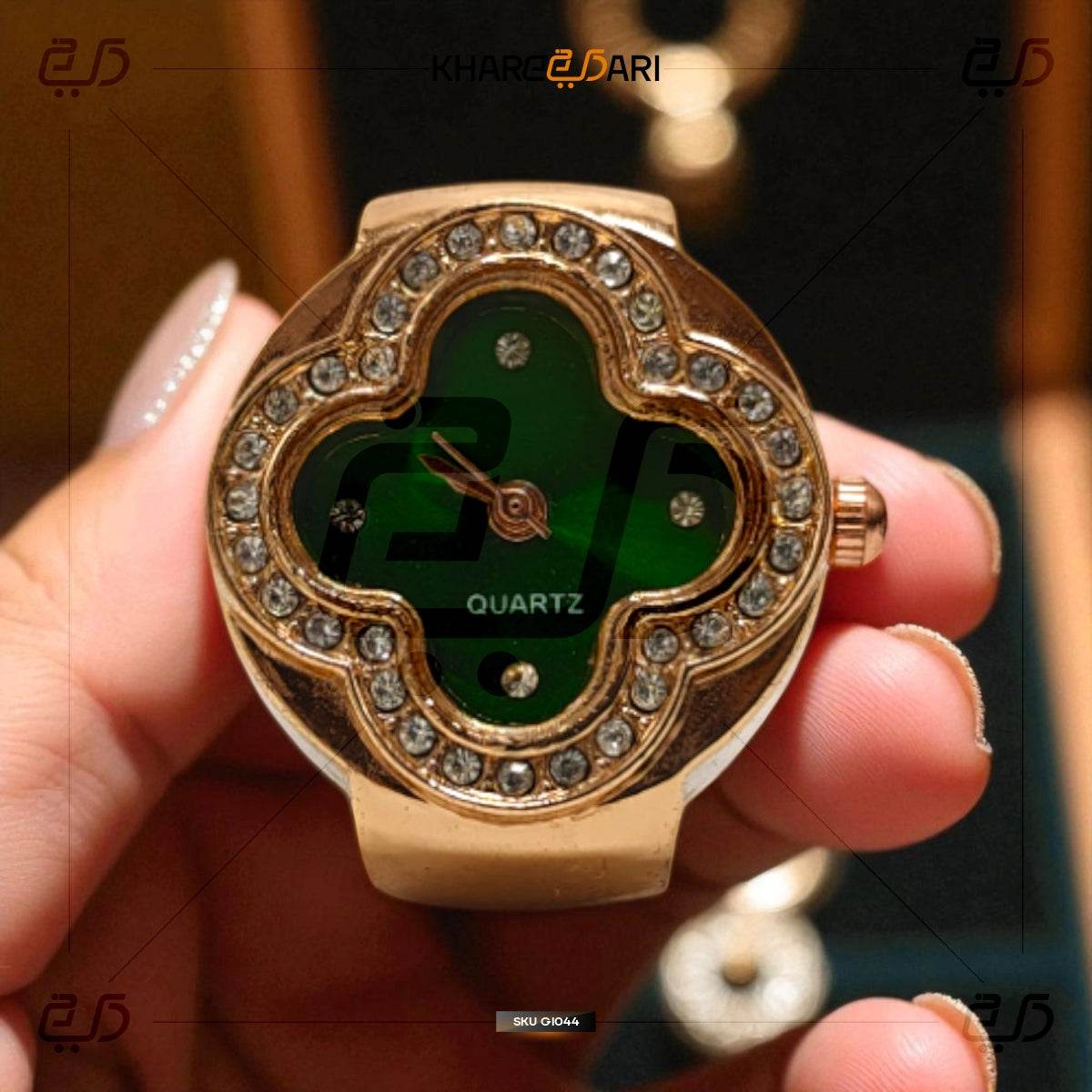 Elegant Flower Ring Watch – Gold Plated Quartz Finger Watch for Women - Khareedari 