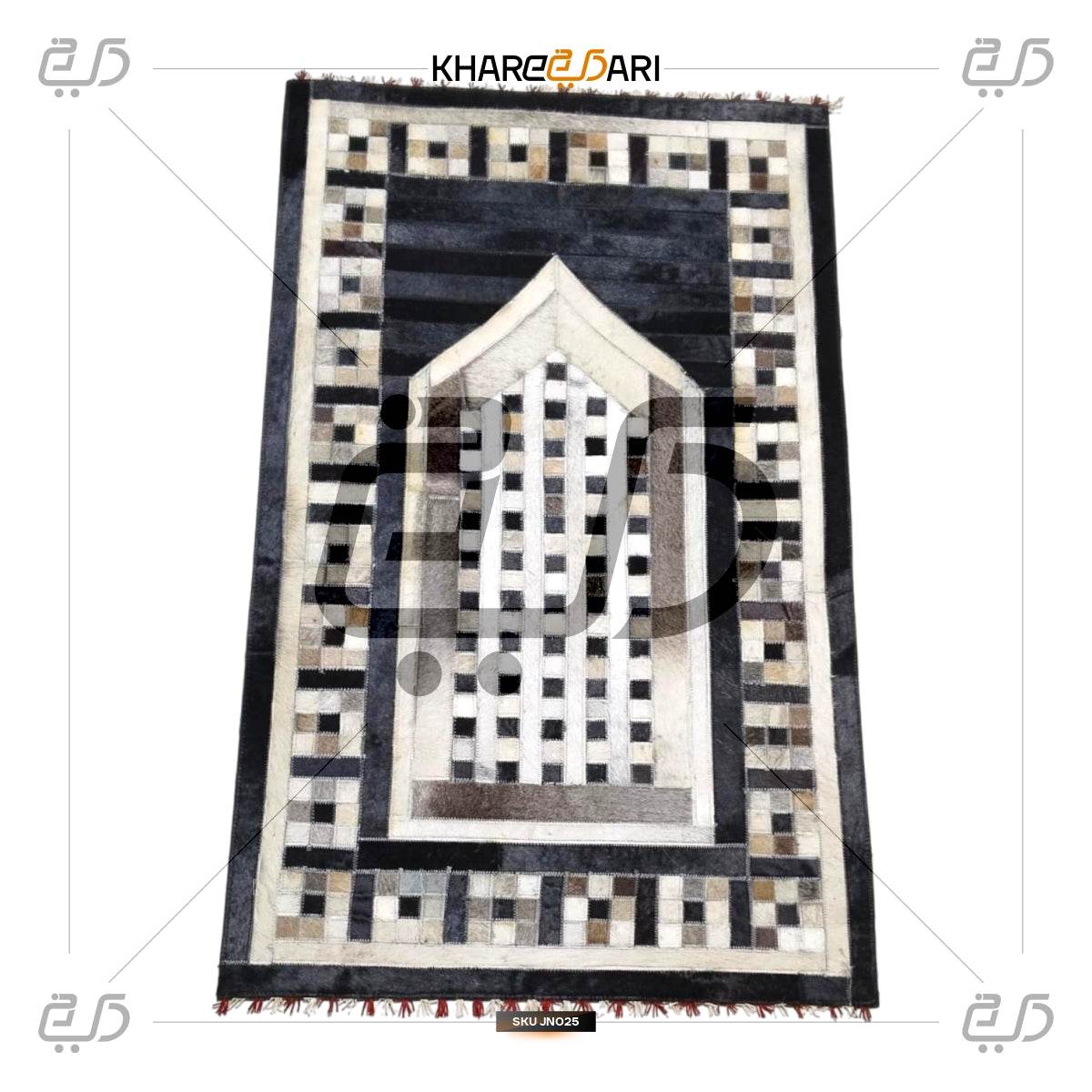 Soft & Durable Leather Janamaz | Handmade Goat Hair Patchwork Rug - Khareedari 