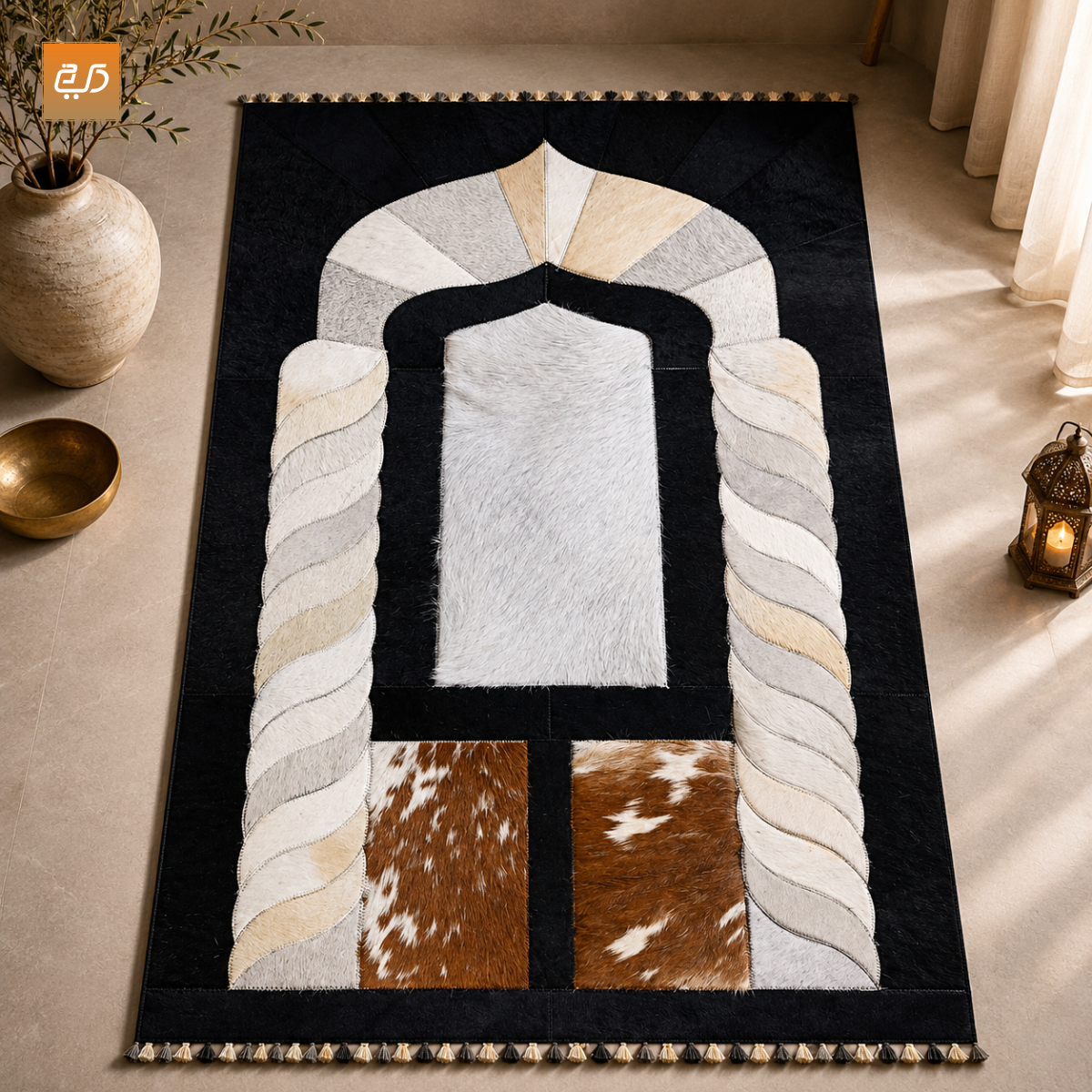 Designer Leather Prayer Mat with Real Goat Hair | Premium Luxury Janamaz
