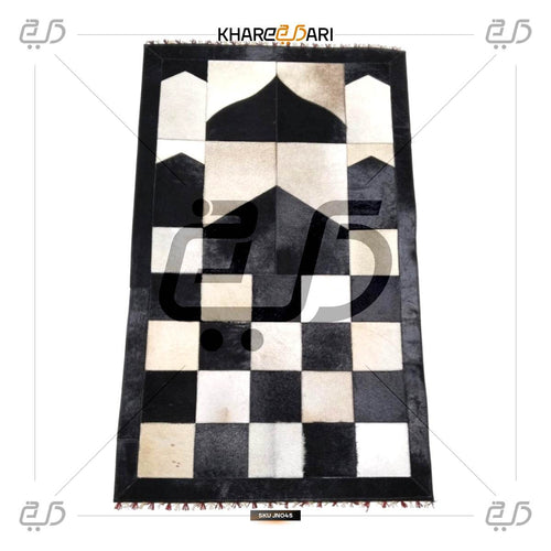 Pure Leather Prayer Rug with Natural Goat Hair – Black & White Masjid Design - Khareedari 