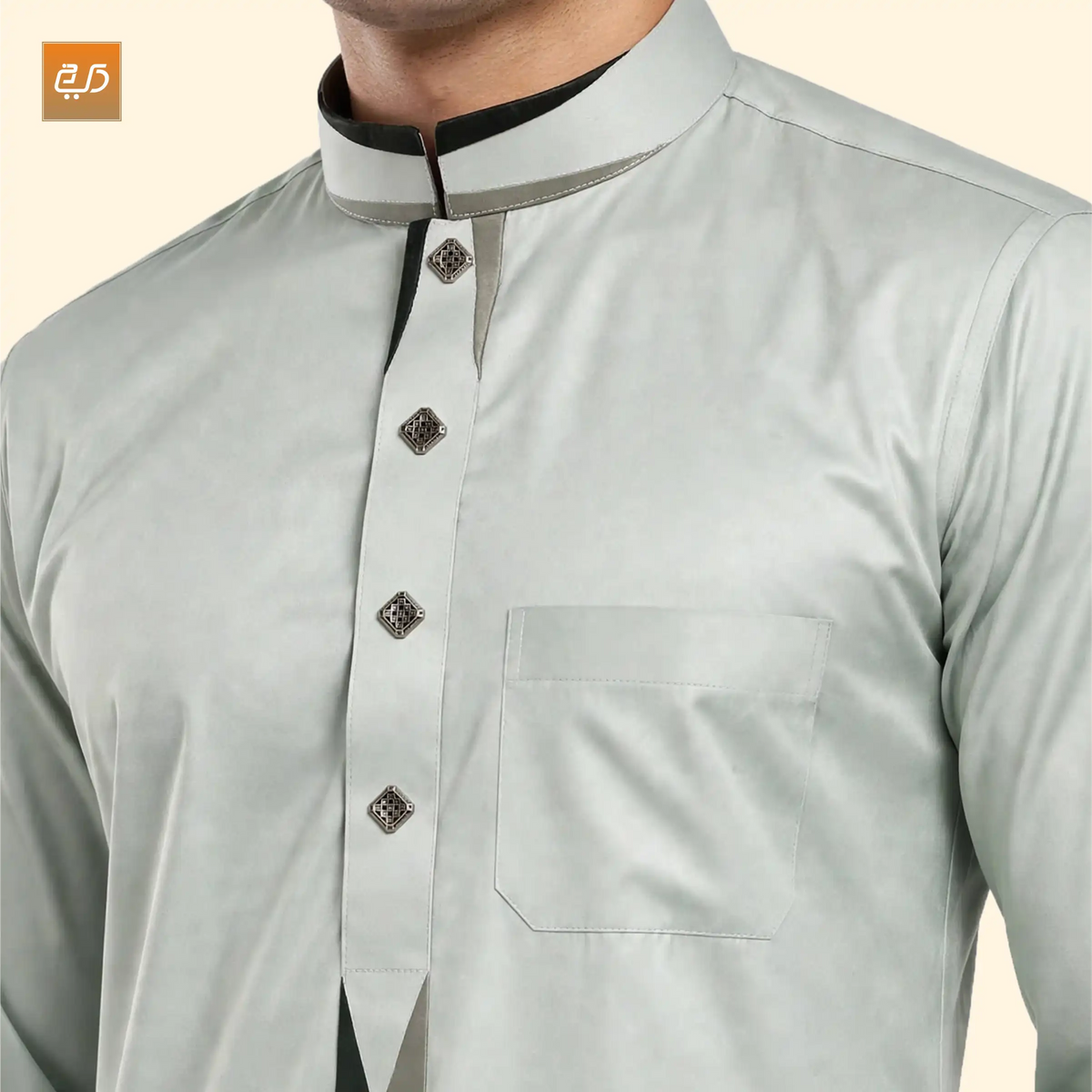 Saudi Designer Jubba | Mandarin Collar | Light Green