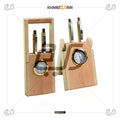 Wooden Desk Organizer with Clock & Pen Set | Corporate Gift - Khareedari 