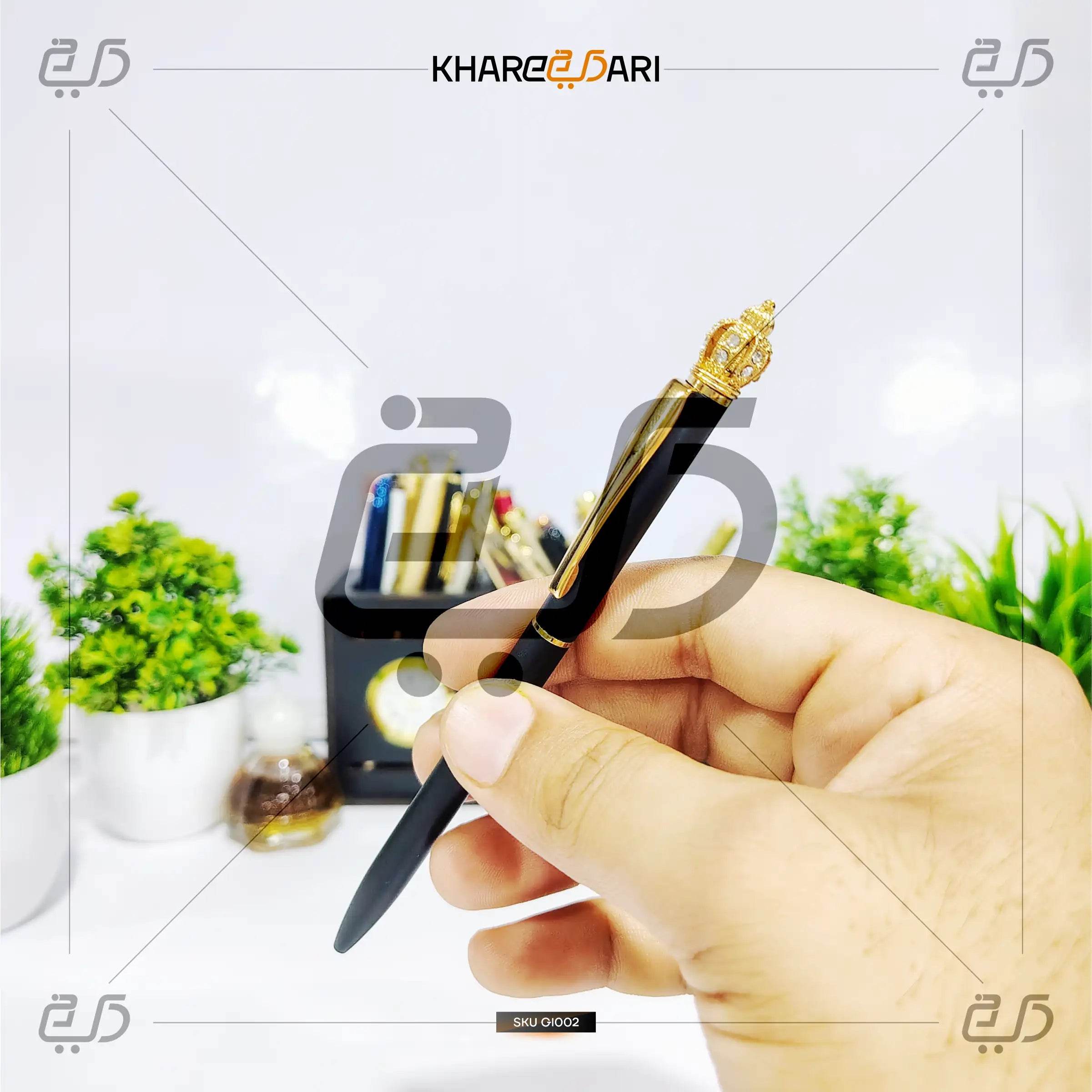Crown Elite Pen – Black & Gold | Customised & Personalised Gift - Khareedari 