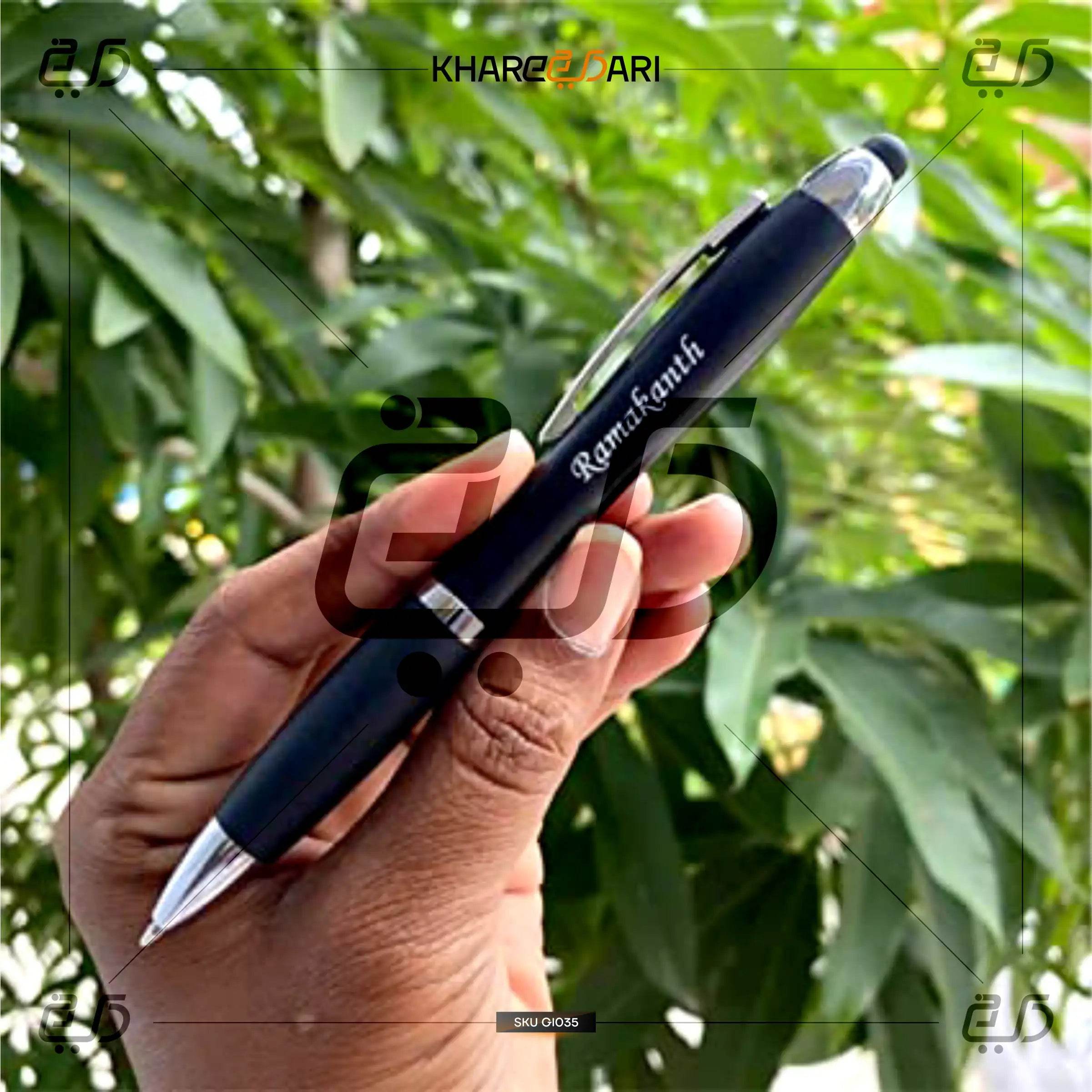 Personalised LED Light Pen with Stylus | Name Engraved - Khareedari 