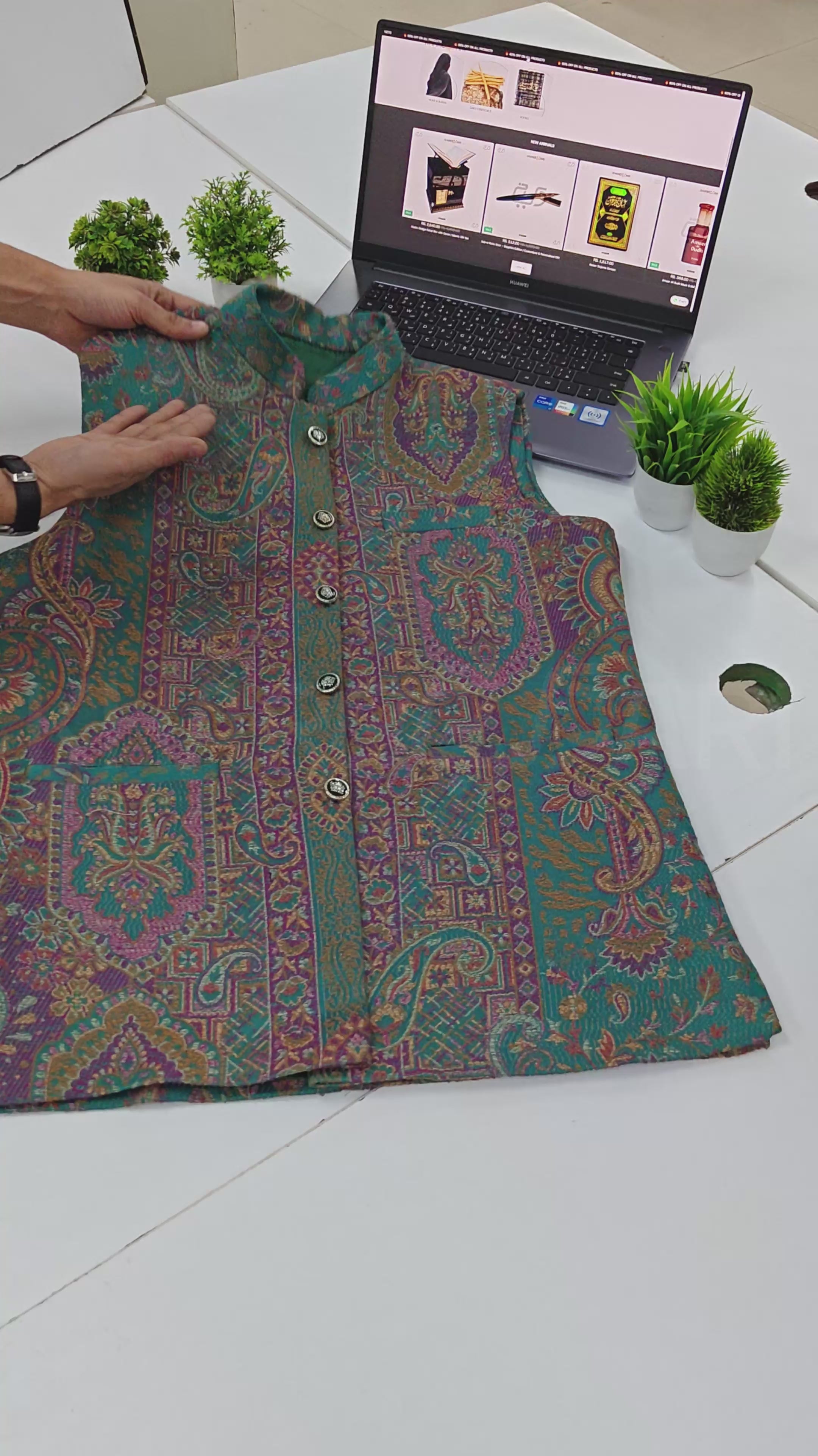 Teal Kani Printed Nehru Jacket (Sadri)