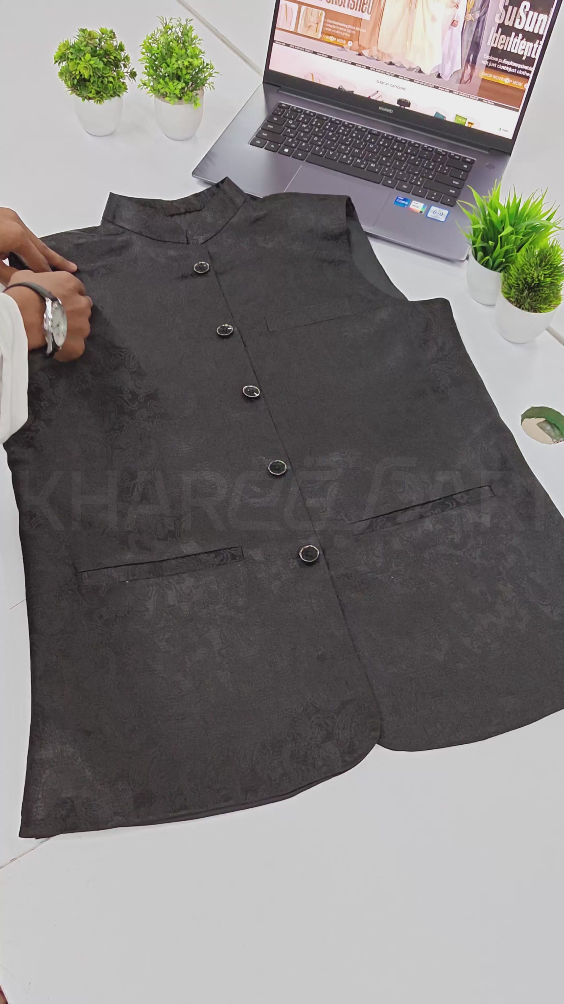 Black Jacquard Self-Design Waistcoat