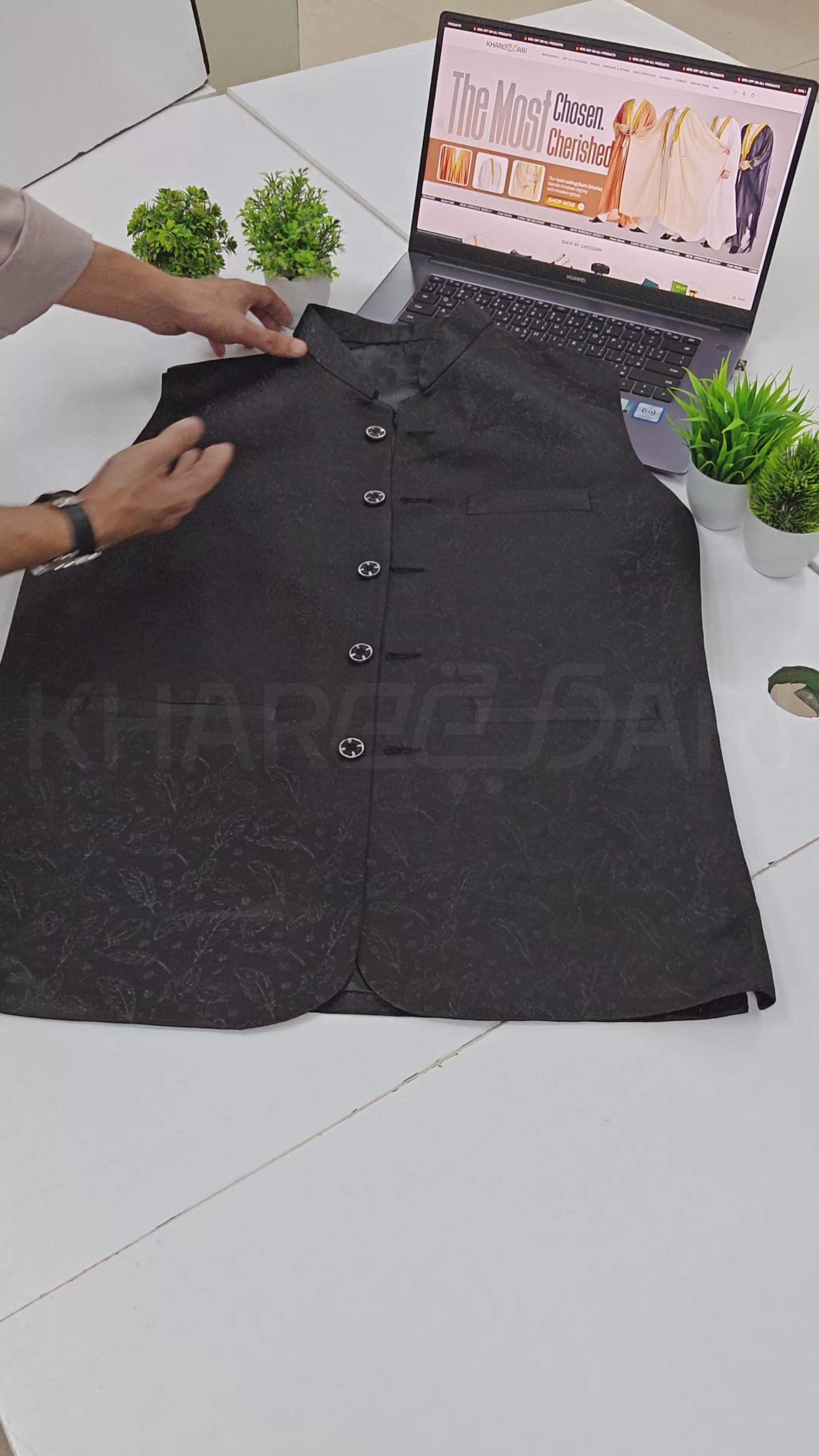 Black Jacquard Nehru Jacket (Sadri)