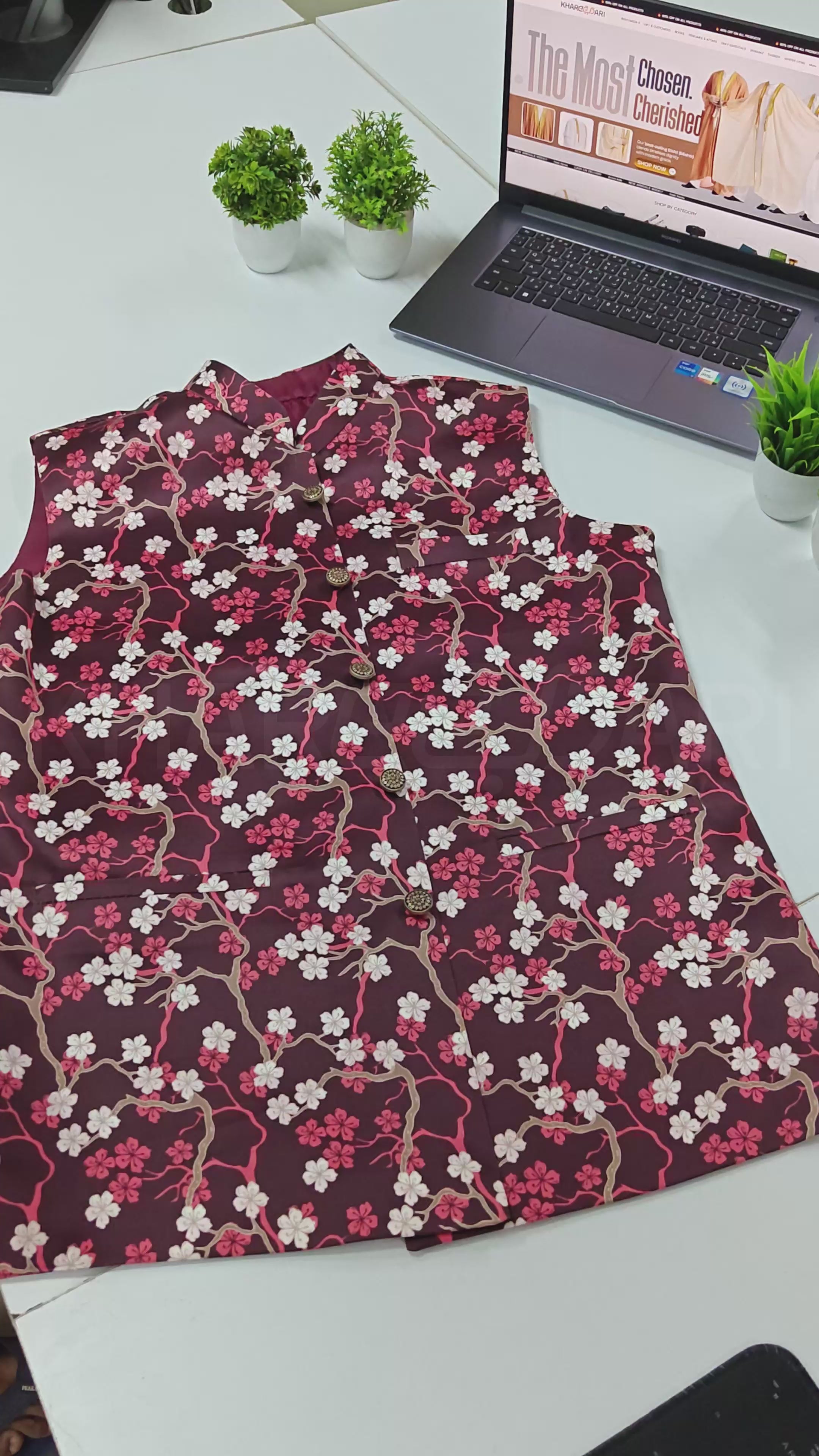 Blossom Printed Nehru Style Waistcoat (Sadri)