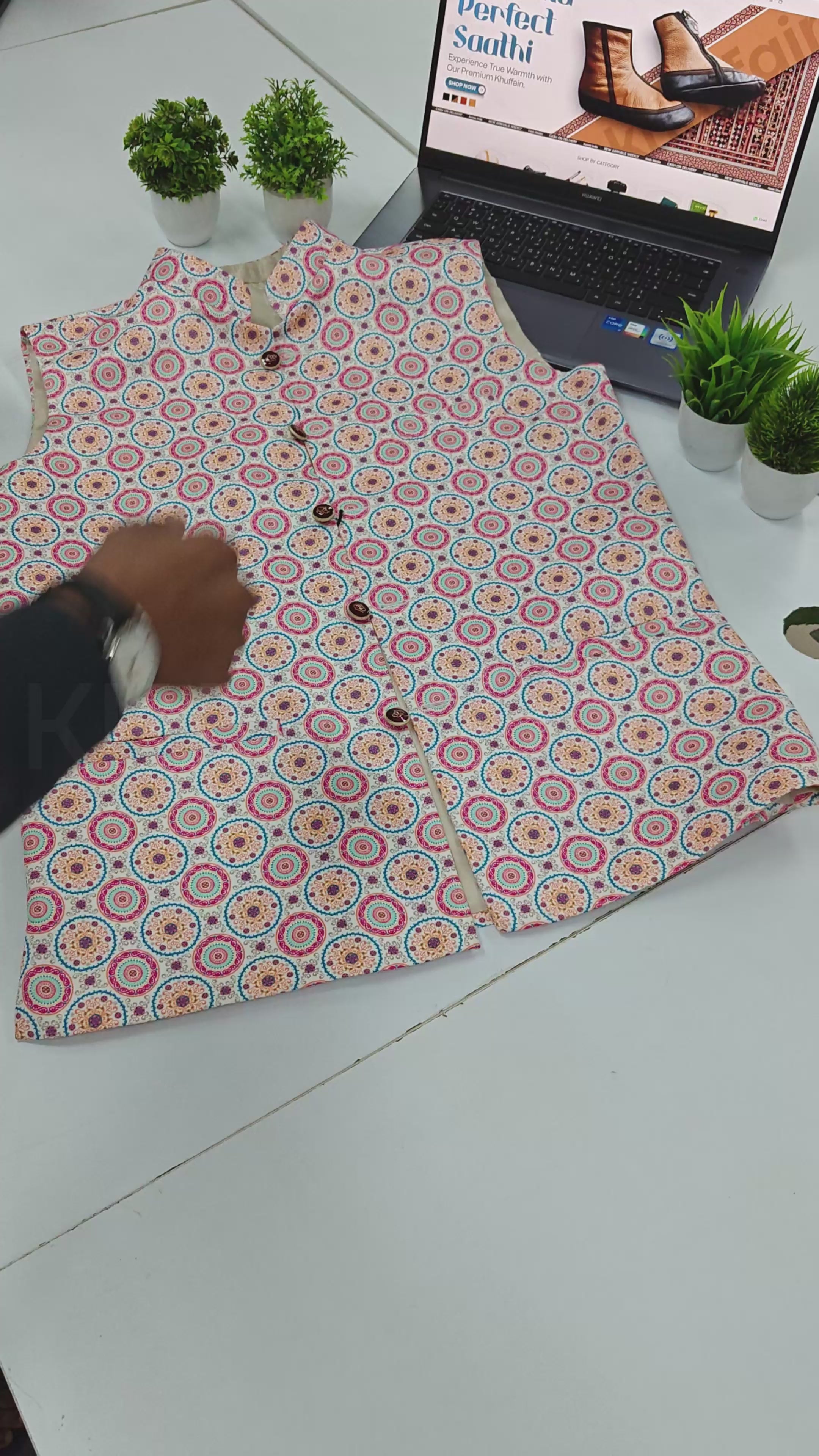 Mandala Printed Satin Nehru Jacket (Sadri)